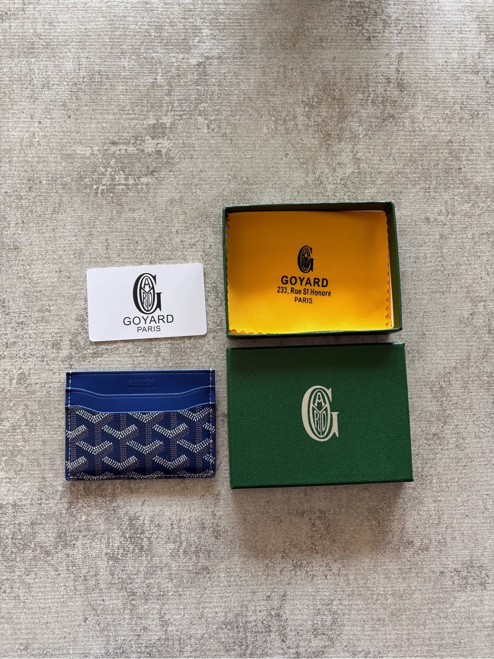 Goyard Blue Card Holder with Navy and White Chevron Pattern